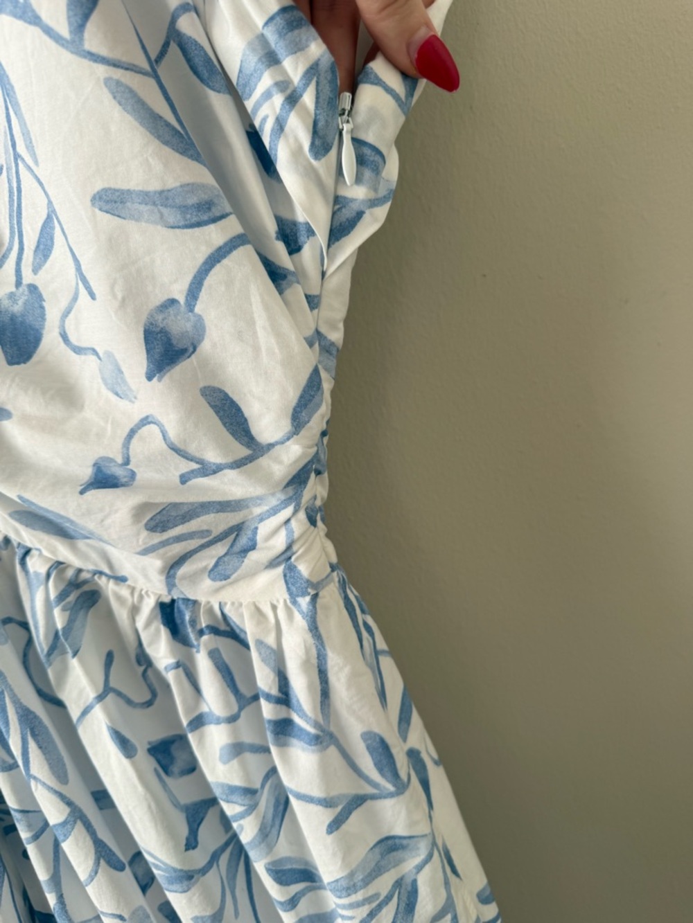 Abercrombie - Tall Cinch-Front Poplin Midi Dress - White & Blue - Picture 9 of 16